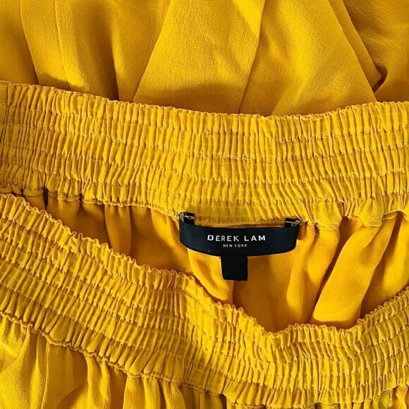 Derek Lam Saffron Yellow Silk Georgette Off Shoulder Midi Dress Sz 2 - Picture 8 of 11